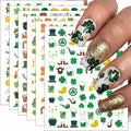 6Pcs St. Patrick's Day Nail Art Stickers 3D Self Adhesive Spring Four Leaf Clover Nail Decals Lucky Shamrock Nail Stickers St. Patrick's Day Hat Letter Design Irish Nail Supplies Accessories for Women