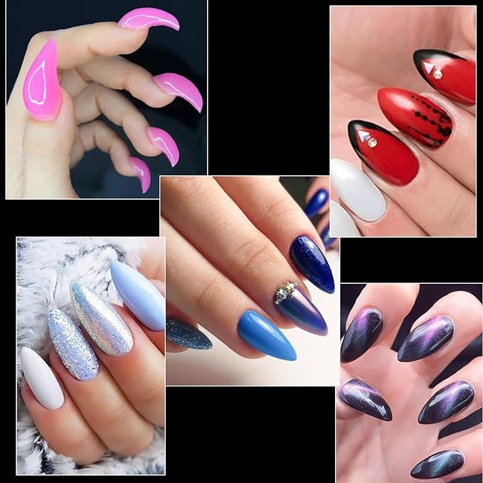 2 Boxes Curved Stiletto Nail Tips 200Pcs Acrylic Raptor Eagle Claw Nails Extension Tip, Pre-shaped Gel Half Cover False Nail Tips Halloween Nail Art DIY Home & Salon Manicure, Drag Queen Nails Cosplay