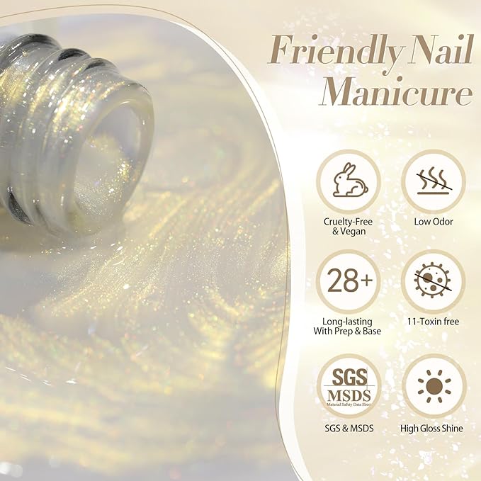 Born Pretty Pearl Gel Nail Polish Aurora Iridescent Glitter Shimmer Pearl Effect White Pink Purple Blue Mermaid Drawing Gel Nail Polish Shell Swirl Thread Effect Nail Gel Soak Off Led DIY Gift 6PCS