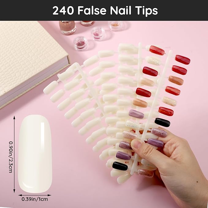 Segbeauty 216 Nail Colors Display Chart, Nail Polish Organizer Display Book with 240 False Nails Tips, Professional Nails Art Salon Supplies Fingernail Color Fingernail Gel Card Sticks