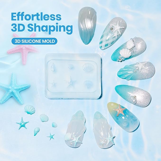 Beetles 3D Gel Nail Art with 3D Mold-2 Pcs Sandy Glow Clear and White Solid Builder Gels for Nails Non-Sticky Sculpting with Dual-Ended Sculpture Pen, Beginner Friendly DIY at Home,UV LED Lamp Needed
