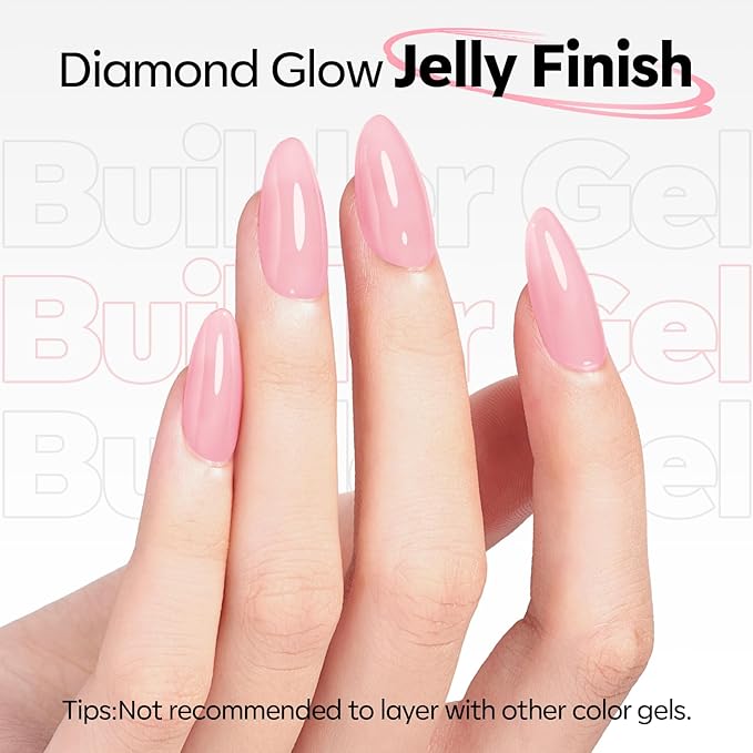 modelones Builder Nail Gel, Sheer Pink Builder for Nails No Top Coat Needed, Glossy Jelly Finish Light Pink, C-Curve Sculpting, No-Wipe, 9-in-One LED Lamp Cured Color Rubber Base Gel Polish