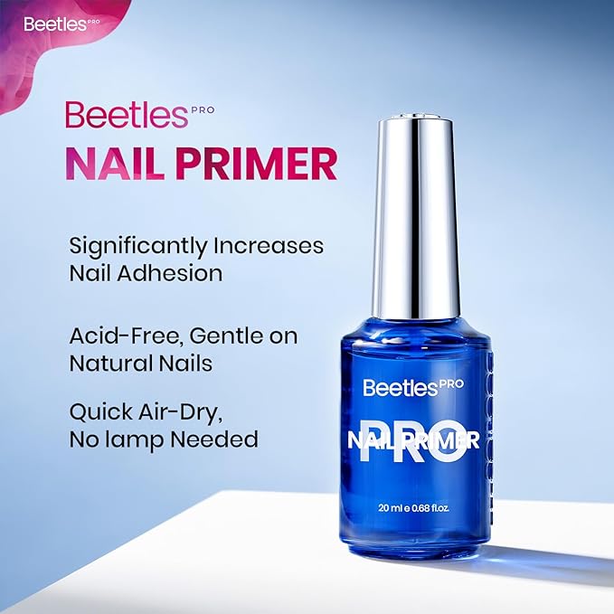 Beetles Pro Nail Primer for Gel Nail Polish, 20ml Primer Hema-Free & Acid Free Nail Bond Prep Acrylic Supplies Fast Dry Nail Supplies Professional Salons Manicured