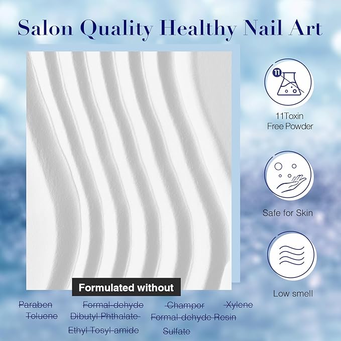 AZUREBEAUTY Dip Powder Nail Kit Winter White Navy Blue Glitter 4 Colors Acrylic Dipping Powder Liquid Set with Base/Top Coat Activator for French Nail Art Manicure DIY Gift for Women