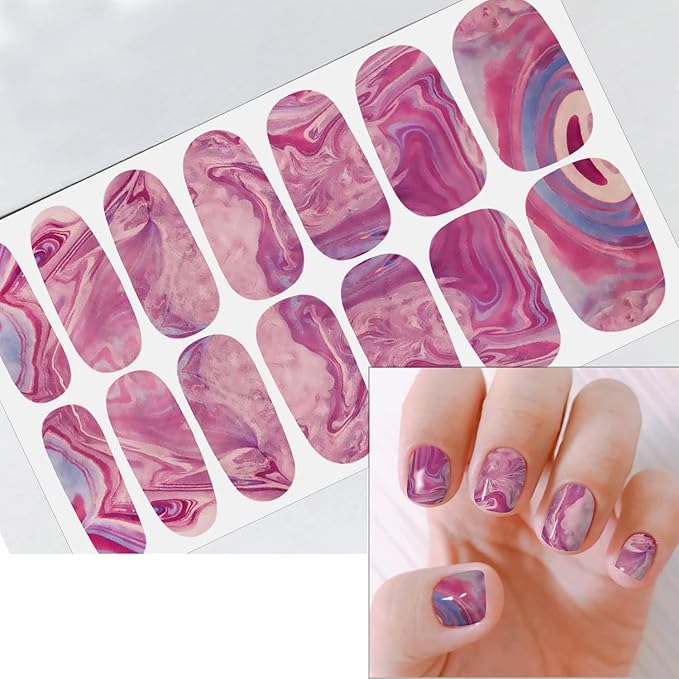WOKOTO 12 Sheets Red Pink Color Gel Nail Polish Strips Gradient Nail Stickers Full Wraps with File Stick On Nails Gel Wraps for Nail Art Wraps Nail Polish Stickers for Women