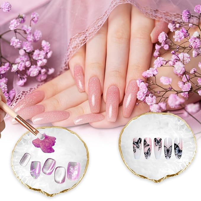 2Pcs Resin Nail Art Palette Nail Polish Palette for Gel Nail Art Gold Edge Nail Art Painting Mixed Color Plate Nail Holder Nail Art Display Board