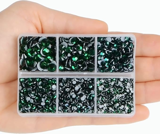 4000pcs Mixed Size Hot Fix Round Crystals Gems Glass Stones Hotfix Flat Back Rhinestones (Emerald)