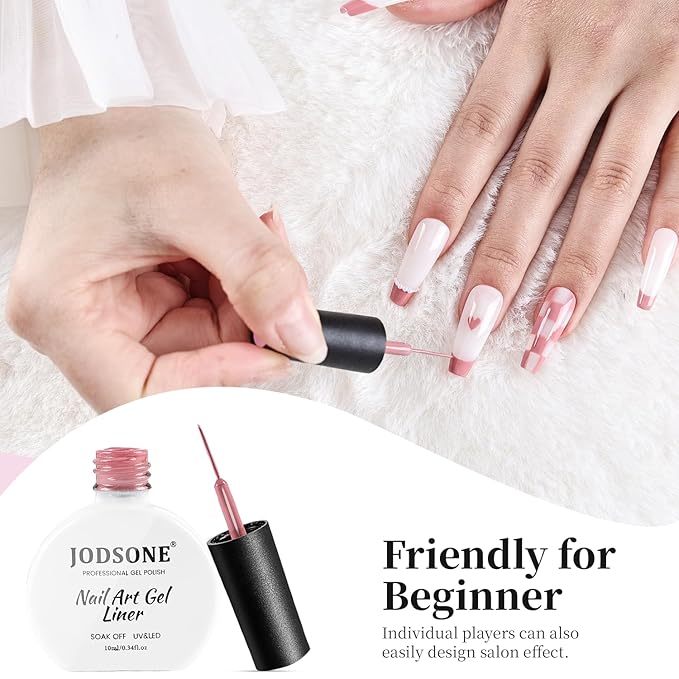 JODSONE Nude Pink Swirl Nail Art Liner Gel Polish,10ml Classic Color 3D Nail Art Pens Effect Nail Print Design with Thin Brush for French Tips Manicure Painting DIY at Home - LB05