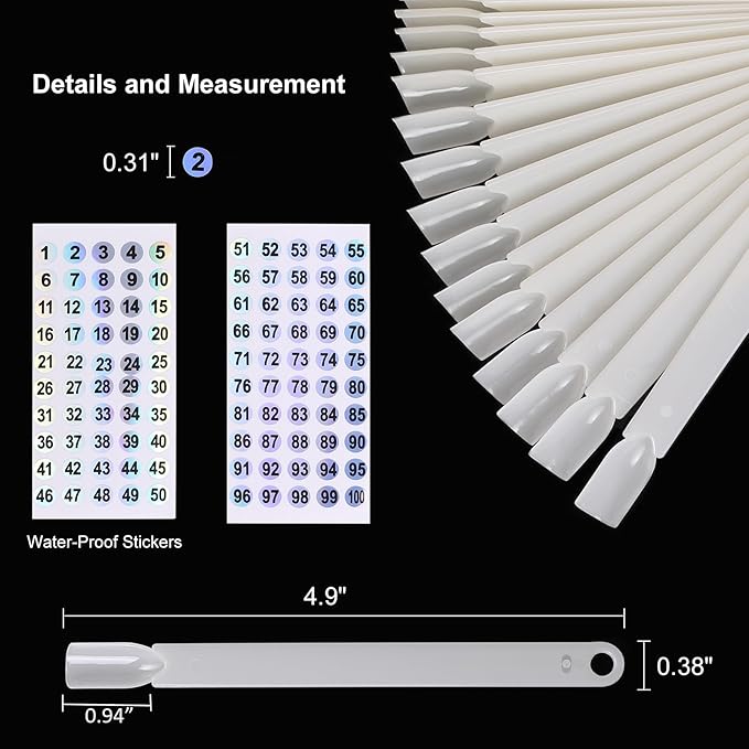 100 ps Fan-Shaped Nail Swatch Sticks with Number Stickers, Practice Nail Tips, Color Display Wheel, Sample Tips Sticks. (Natural)