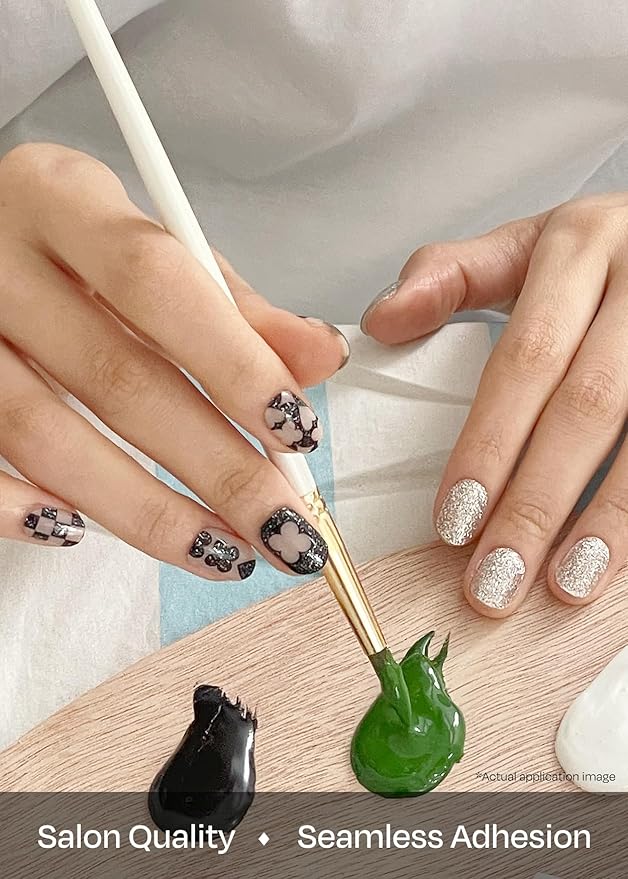 ohora Semi Cured Gel Nail Strips (N Check in Wonderland) - Works with Any Lamps, Salon-Quality, Long Lasting, Easy to Apply & Remove - Includes 2 Prep Pads, Nail File & Wooden Stick