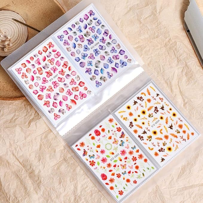 CAVAD 80 Slots Nail Sticker Storage Book Collecting Album Water Decals Empty Holder Easy Photo Manicure Art Tools and 5Pcs Jewelry Bone Bag Self Sealing