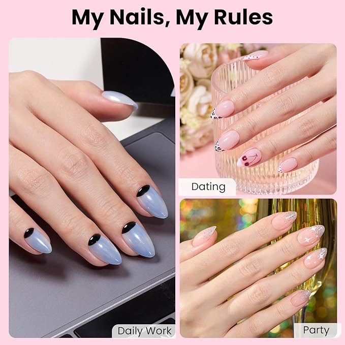 Beetles Gel Nail Kit Curve-EX, Almond Short, 320pcs 16 Sizes Nail tips, with 15g Nail Glue Gel Hands-Free, 7.5ml Base Gel & Top Coat, Mini Lamp, for Acrylic Press On Nail, Extension DIY Set at Home
