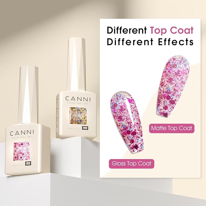 CANNI Gel Polish Glitter Gel Nail Polish Set, 8 Colors Shiny Blue Red Brown Glitter Gel Polish U V LED Soak Off Manicure Glitz Flash Series Kit Gift for Women Girls