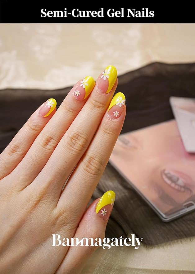 Semi Cured Gel Nail Strips, 20Pcs Long Lasting Salon Quality Wraps, Easy Apply & Remove Gel Nail Stickers with UV Light (Buttercup Petal Yellow)