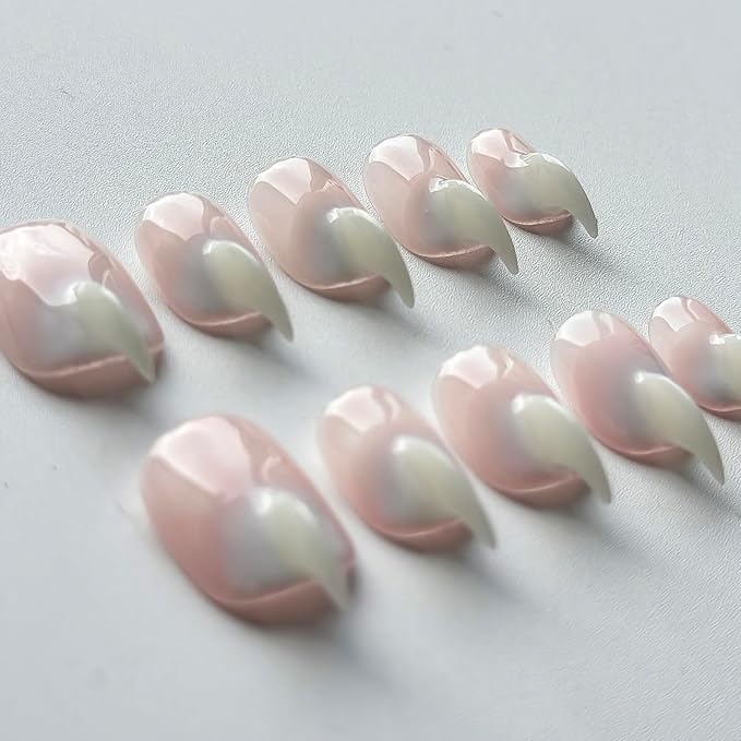 Halloween Press on Nails Luxury Short Stiletto Handmade Cat Claw Unique Reusable ABS Material White Fake Nails Eagle Claw False Nails Glossy Glue on Nail Curved Thick Acrylic Nail(M)