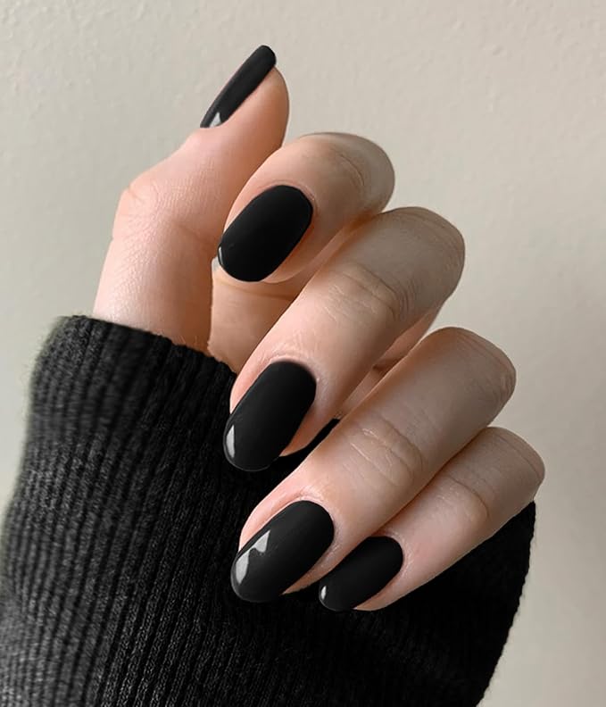 Nail Polish Strips (No UV Lamp Needed) - 22 Pcs Salon Quality Gel Nail Stickers - Long Lasting Wraps (Satin Black)
