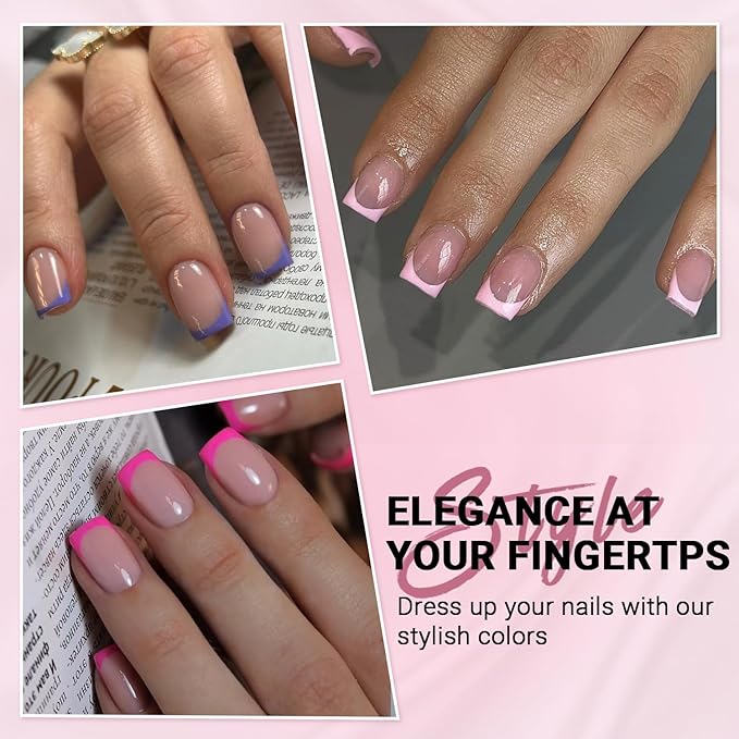 180 Pcs 6 Pack French Tip Press On Nails Short Square, KQueenest French Tip Fake Nails Press ons, Natural Nude Glue on Nails Short, Elegant Reusable Gel Stick on Nail for Women Spring Summer Wear