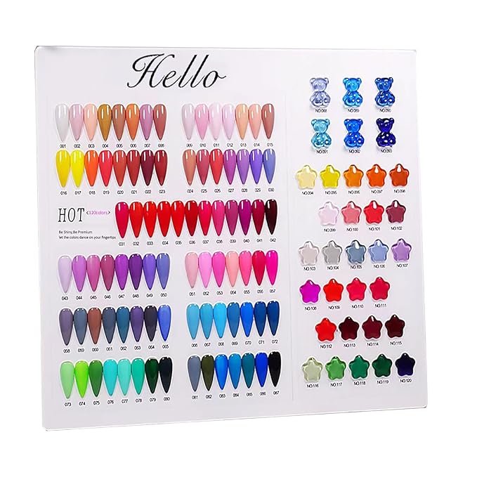 Acycoin2A Acrylic Nail Polish Color Display Board Book Nail Design Chart with 2 Styles Nail Tips Card Board Salon Showing Shelf (120 Colors)