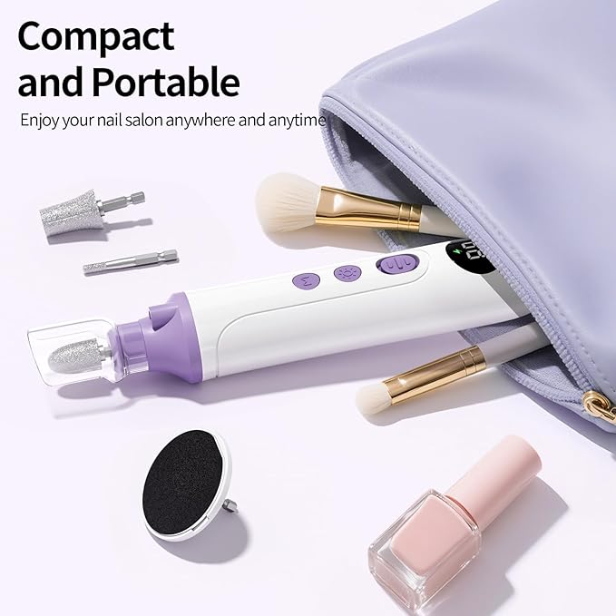 Professional Manicure Pedicure Kit, Cordless Electric Nail File with LCD & Lamp, Rechargeable Toenail Grinder for Thick Toenails, Portable Nail Dremel Tools for Women & Men Baby Pets