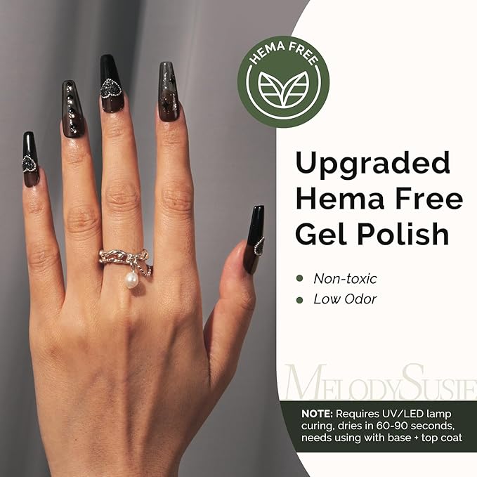 MelodySusie Hema Free Gel Nail Polish, 0.5 Fl Oz Thick Black Gel Polish, Non Toxic, Long Lasting, Soak Off UV Nail Polish, Manicure Nail Design Salon DIY Nail Art at Home 480