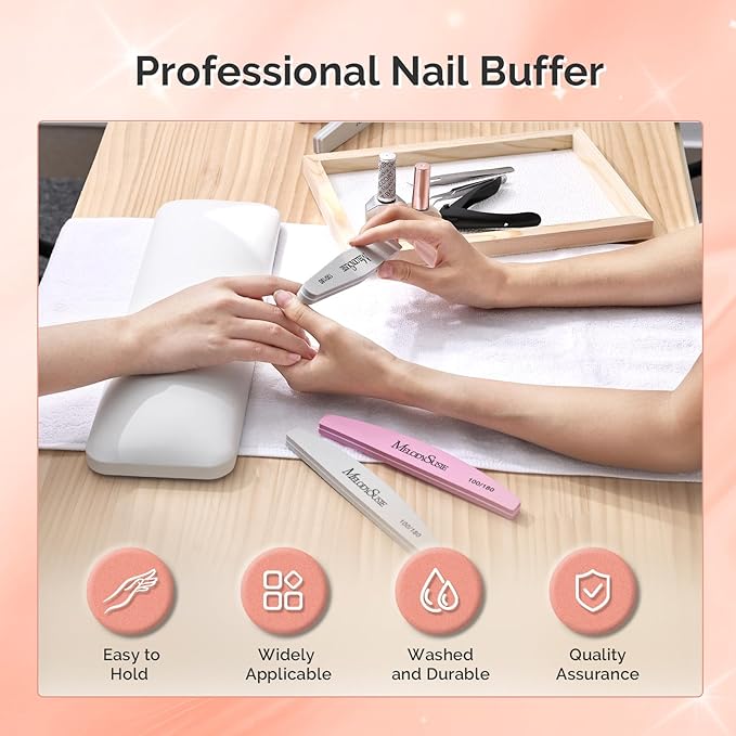 MelodySusie 9Pcs Nail Buffers Set,Nail Files and Buffers,100/180 Grit, Diamond Nail Buffer, Professional Nail Care Tools Kit for Home Use,Salon