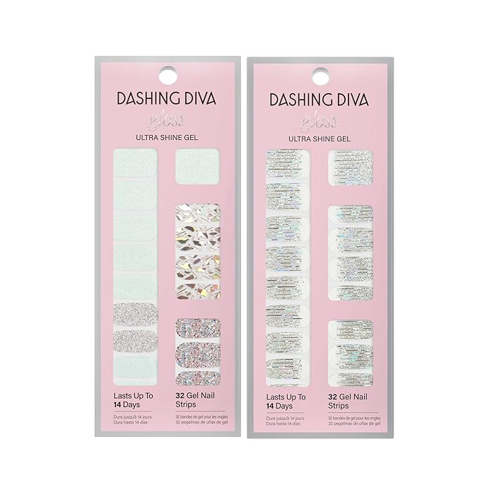 Dashing Diva Gloss Nail Strips Bundle - The Glam Collection - Meteor Shower & Going Platinum - UV Free, Chip Resistant, Long Lasting Gel Stickers - Contains 2 Sets