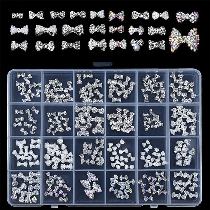 1 Box Nail Diamond Charms Bowknot Rhinestones Nailart Supplies Shiny Pearl Crystal Stone Jewelry Bow Cute Accessories DIY Mixed Decors UV Gel Manicure Nail Art Decorations