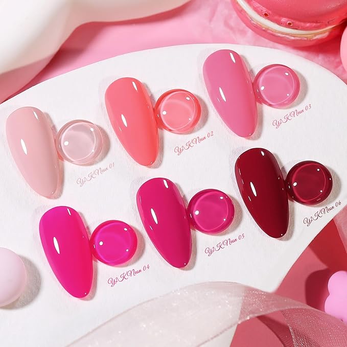 BORN PRETTY Pink Gel Nail Polish Set 6 Colors,Valentine's Day Gift From Light Pink to Bright Neon Hot Pink Sweet Lovely Red Color Gel Polish Kit for Salon Manicure and Nail Art DIY at Home