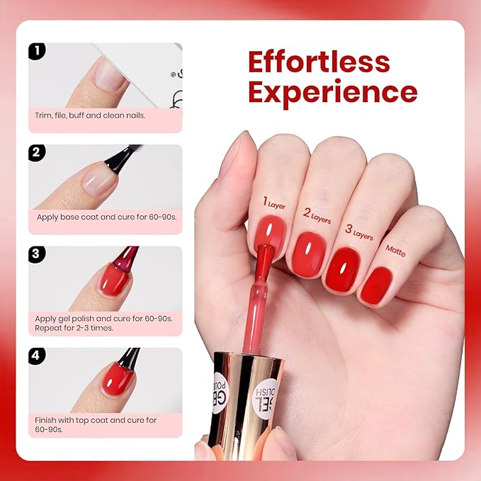 Beetles Ruby Cherry Jelly Red Gel Nail Polish - 15ML Neutral Jelly Red Sheer Gel Nail Polish Translucent Effect Soak Off UV LED French Nail Art Salon DIY Manicure Gift for Women