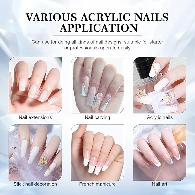 SAVILAND 5.29OZ White Acrylic Powder: Large Capacity Professional Bubble-Free Acrylic Nail Powder Chip-Resistant for Carving Extension French Manicure DIY at Home No Nail Lamp Needed