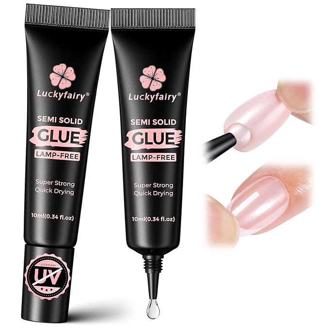 Super Strong Nail Glue 10gX2Pcs for Press On Nails - Quick Drying, Semi Solid, Long Lasting, No U V Light Needed