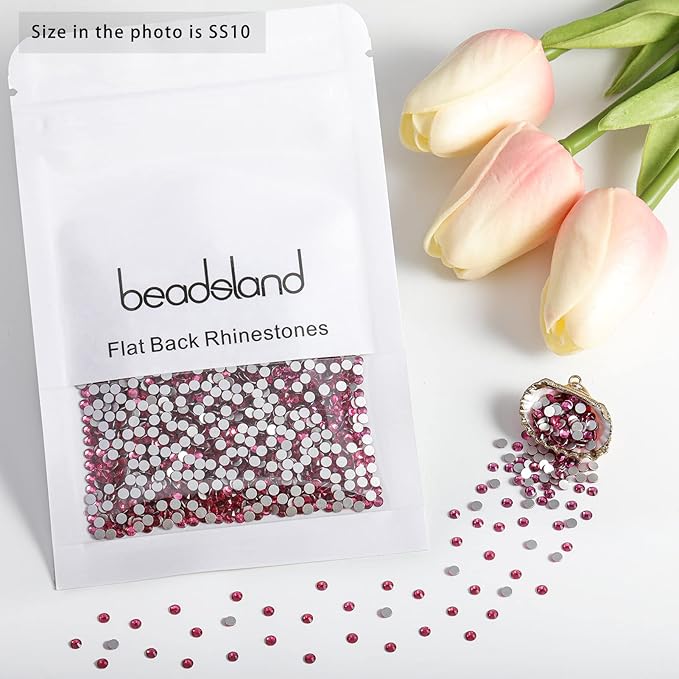 Beadsland 2880pcs Flat Back Crystal Rhinestones Round Gems for Nail Art and Craft Glue Fix,Rose,SS10,2.7-2.9mm