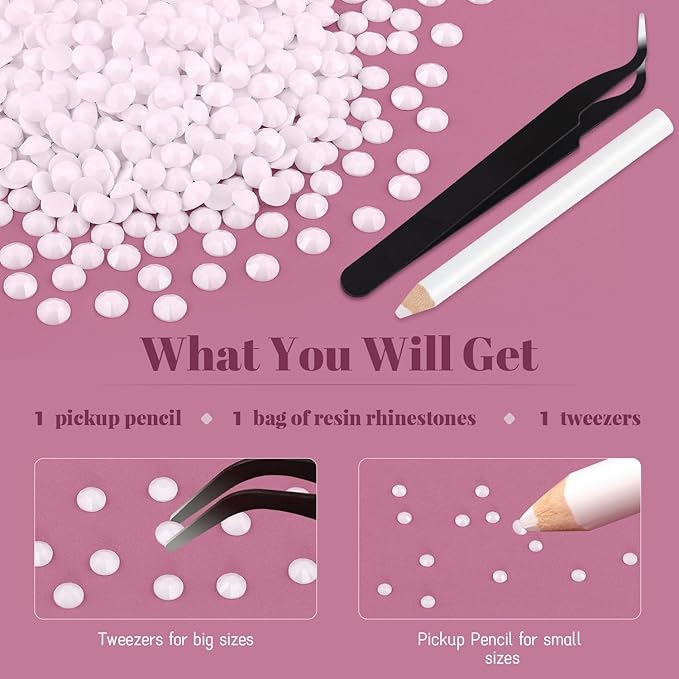 6000PCS 4mm Resin Rhinestones Bulk for Crafting (White), Flatback Bedazzling Crystals for Crafts DIY Nail Decoration, Gems Charms for Tumbler Shoes Clothing Fabric with Pickup Pen and Tweezers