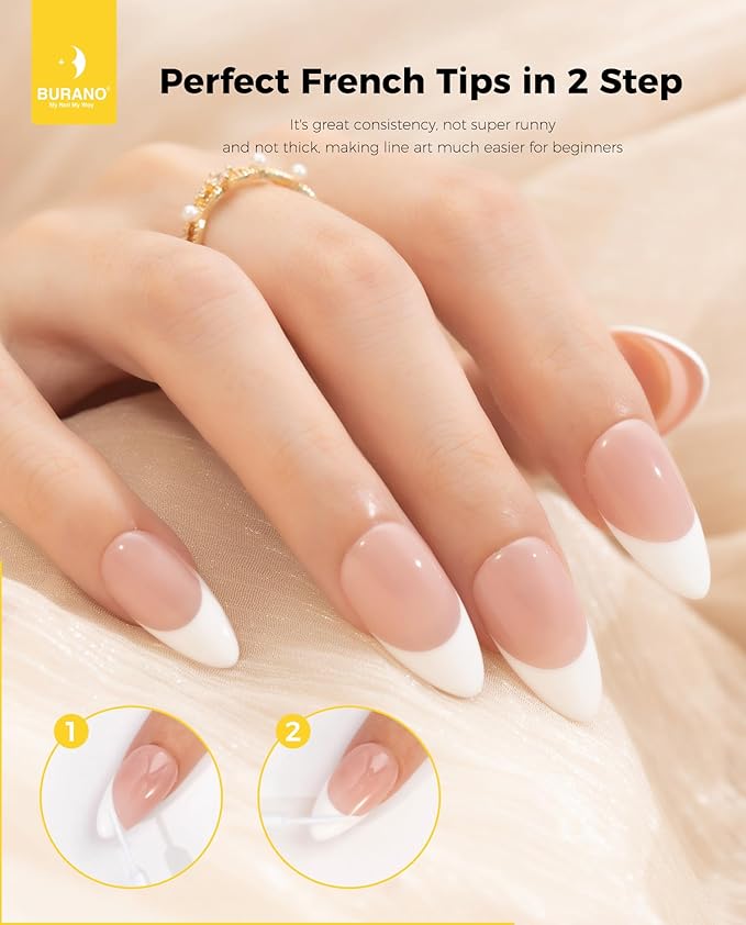 BURANO Gel Nail Polish Liner Nail Art Polish, Black White Painted Gel Nail Design Polish 2 Bottle 8ml, Build in Thin Nail Brush Curing Required LX11 LX12