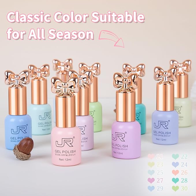 JR 10pcs 12ml HEMA Free Gel Nail Polish Set Including Red Pink Nude Gel Polish Kit UV LED Soak Off Polish Home DIY Gift C Model