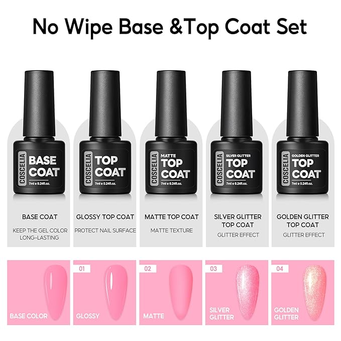 COSCELIA 40pcs Gel Nail Polish Set, 35 Colors Nail Gel polish with 5 Bottles Base and Top Coat White Brown Black Nude Red Orange Winter Spring Colors Nail Art Valentines Day Gifts for Women Girls
