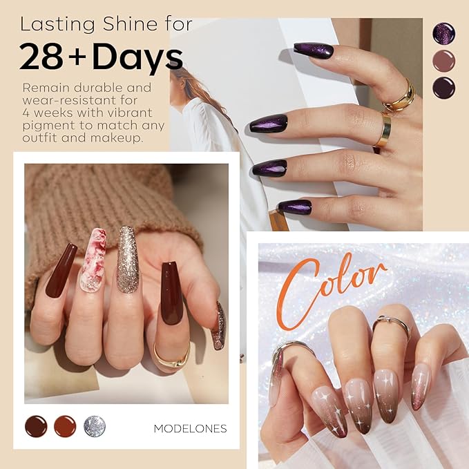 modelones 32 PCS Gel Nail Polish Set, 28 Colors Halloween Gel Polish with No Wipe Base Coat, Glitter & Glossy & Matte Top Coat Red Green Purple Orange Soak Off LED Nail Art Kit Salon at Home