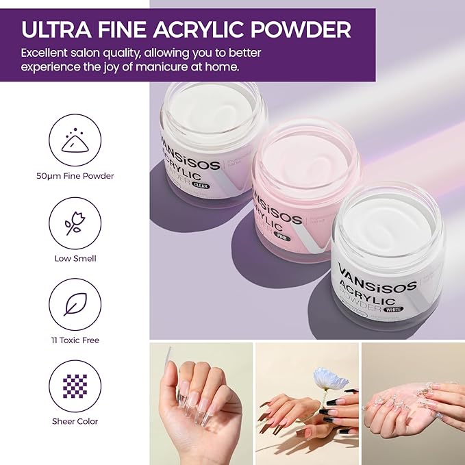 Acrylic Nail Kit for Beginners:Nails Kit Acrylic Set with 3PC Acrylic Powder 75ml Acrylic Liquid Set with Glitter Powder Top Coat Nail Tools Perfect Acrylic Nail Kit for DIY Nail Art at Home