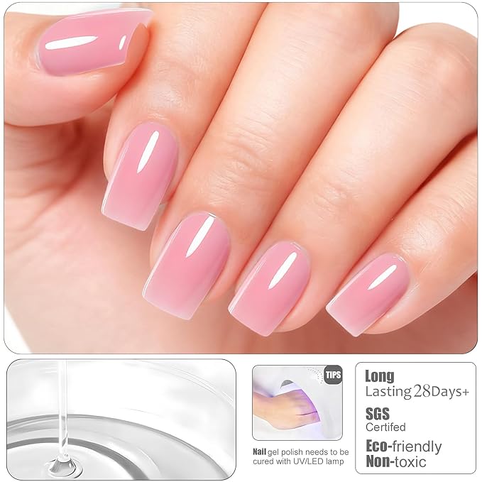Vishine 16ml Bubble Pink Rubber Base Builder Gel, 6 in 1 Rubber Base Gel Polish For Nail Thickening, LED Nail Lamp Cured Nail Strengthener Extension Color Base Gel In A Bottle R067