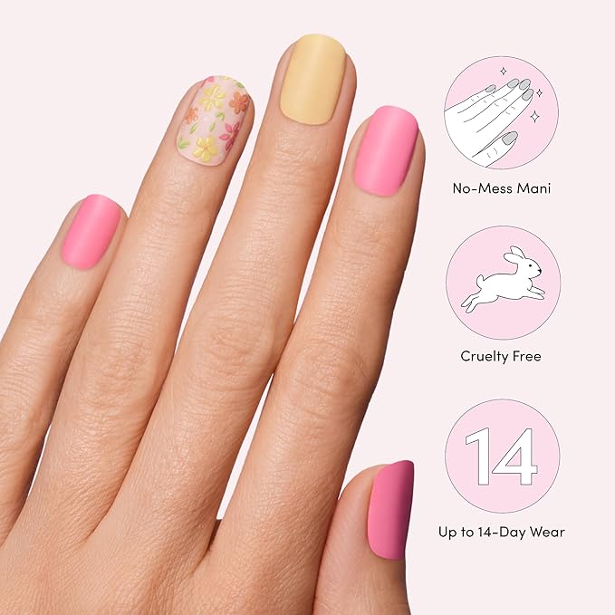 Dashing Diva Gloss Nail Strips Bundle - The Festival Nails Collection - Busy Bee & Notting Hill Village - UV Free, Chip Resistant, Long Lasting Gel Stickers - Contains 2 Sets