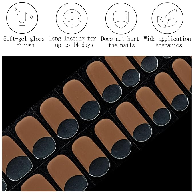 Clear Semi Cured Gel Nail Strips French Tip 20Pcs Light Brown UV Gel Nail Stickers Glossy Nails Polish Strips UV/LED Light Needed Self Adhesive Full Polish Nails Wraps for Women