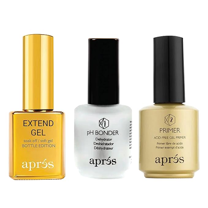 APRÉS Gel-X Professional Nail Kit - Gold Bottle pH Bonder, Acid-Free Primer, and Extend Soak Off Soft Gel Formula (15 ml each)
