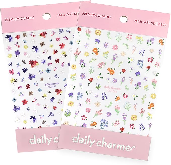Daily Charme Sticker Bundles Spring Meadow Petite Petals Nail Art Sticker Bundle, Cute 3D Spring and Summer Nails Decal Designs, Nail Art Stickers for Women, Girls DIY Manicure