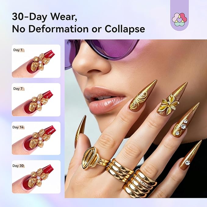 SAVILAND Non Sticky Solid Builder Nail Gel: Gold Silver Metallic 3D Nail Gel No Wipe Sculpting Gel for Nail Art Easy Sculpting Molding Gel with Chrome Nail Powder DIY Manicure Carving Decoration Salon
