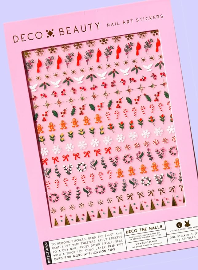 Deco Beauty Deco The Halls- Super Thin & Easy-to-Apply Nail Art with the Cutest Designs - Durable & Long-Lasting Nail Art Stickers and Decals for Women, for DIY At-Home Manicures & Salon-Quality Nails