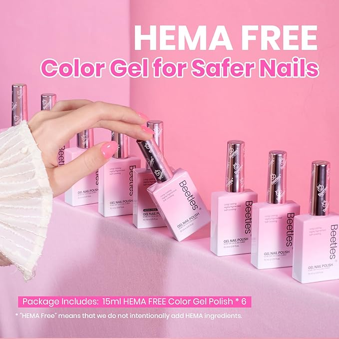 Beetles Jelly Gel Nail Polish Set, 6 Colors Hema Free Summer Neon Gel Polish Yellow Pink Red Blue Purple Orange 15ML Full Size Sheer Translucent Effect Soak Off UV Colorful Bottle Gel Gift for Women