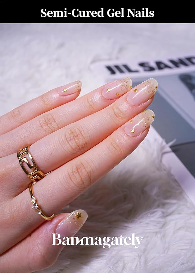 Semi Cured Gel Nail Strips, 20Pcs Long Lasting Salon Quality Wraps, Easy Apply & Remove Gel Nail Stickers with UV Light (Gilded Mist)
