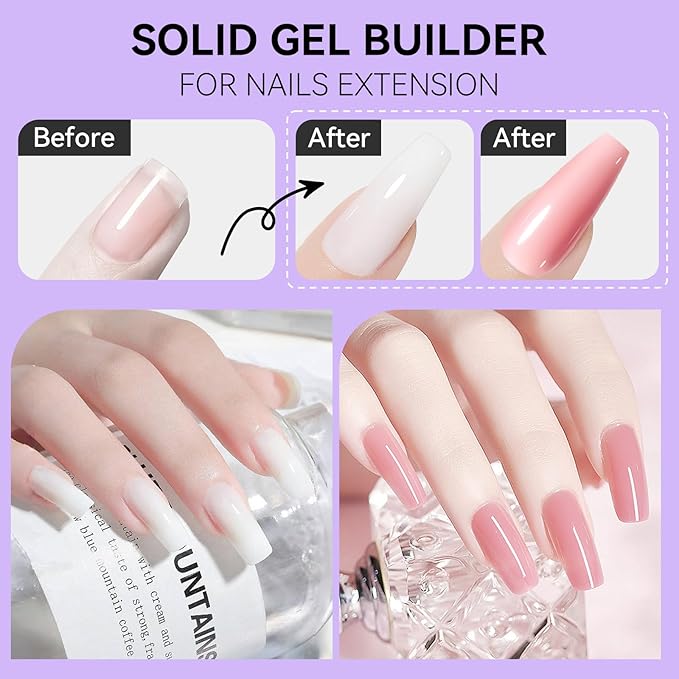 Makartt 3D Gel Nail Art: 4-in-1 Solid Gel Builder Non-sticky for Extension, 2pcs White and Dusty Pink 3D Sculpting Gels, UV Glue for Fake Nails, Rhinestones & Carving Hard Gels for UV/LED Lamp Require