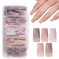 AILLSA Press on Nails Medium Square 140 PCS Fake Nails 4 in 1 Medium Glossy Nude Nails Press Ons, Long Lasting Pre-Shaped Gel Nails Natural False Nail for Nail Art DIY Women