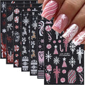7 Sheets Christmas Nail Stickers Xmas Nail Design Decals - Snowflake,Bows,Candy Cane,Santa Tree Stickers with Pink,Red,Gold,Silver Glitter,Christmas DIY French Manicure Decor for Women Girls